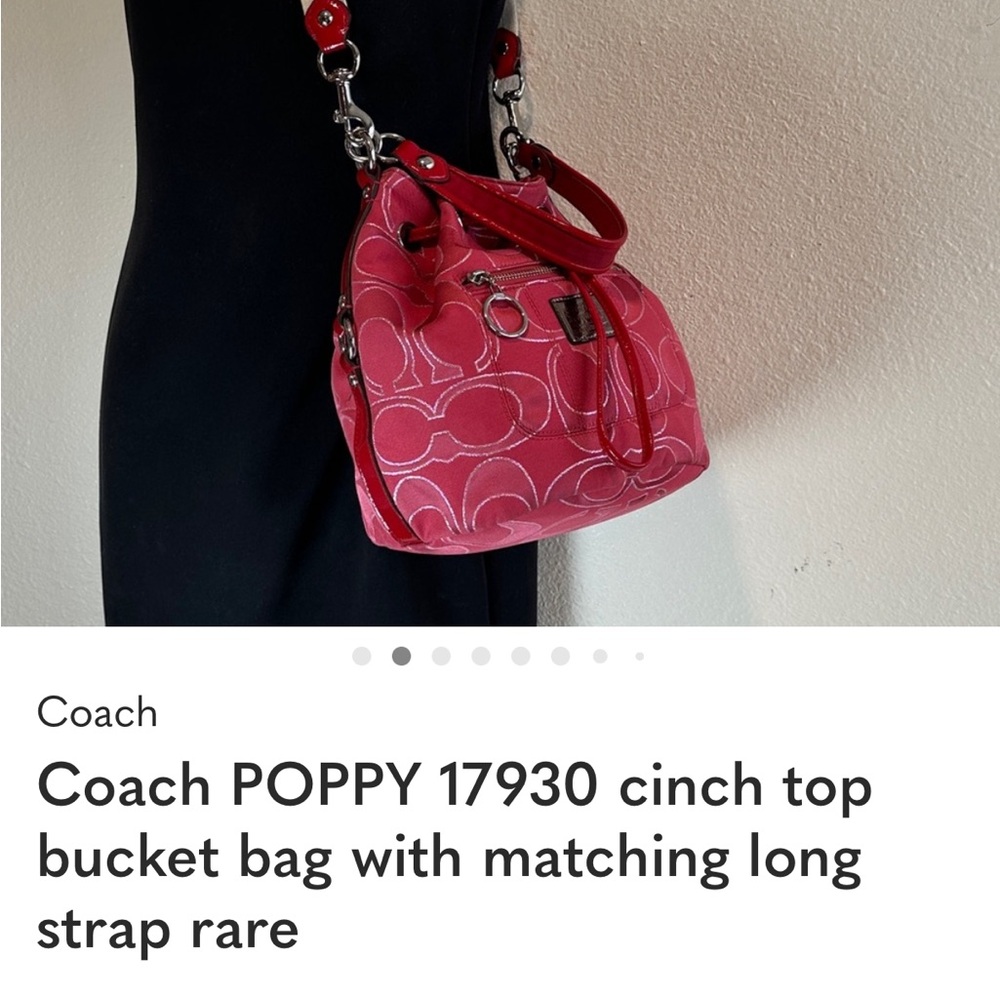 Coach Rare Retired  Ruby Red Poppy cinch Bucket Bag with strap